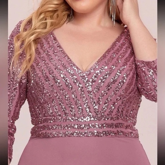 Plus sequin 3/4 sleeve Formal Prom Evening Party Wedding Dress - Picture 3 of 10